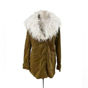 NEW FREE PEOPLE Sz S Lady Lane Faux Fur Collar Jacket Y2K retro Corduroy Shacket
